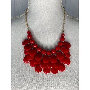 Bold‎ Red Statement Necklace With Gold Chain & Teardrop Beads